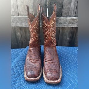 WOMENS LUCCHESE SQUARE TOE  FULL QUILL OSTRICH INLAID COWBOY WESTERN BOOTS 7 B